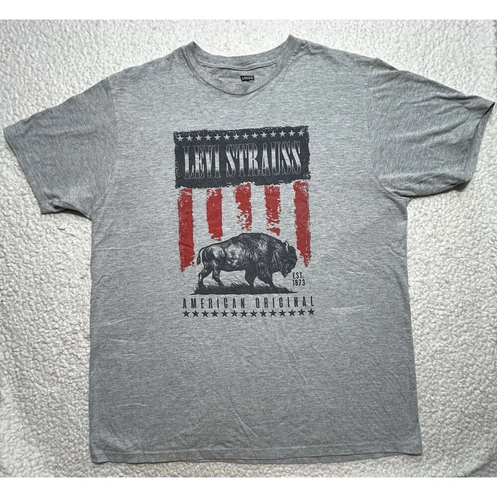 Levi Strauss Graphic T-Shirt Gray Buffalo American Original Men's Size XL